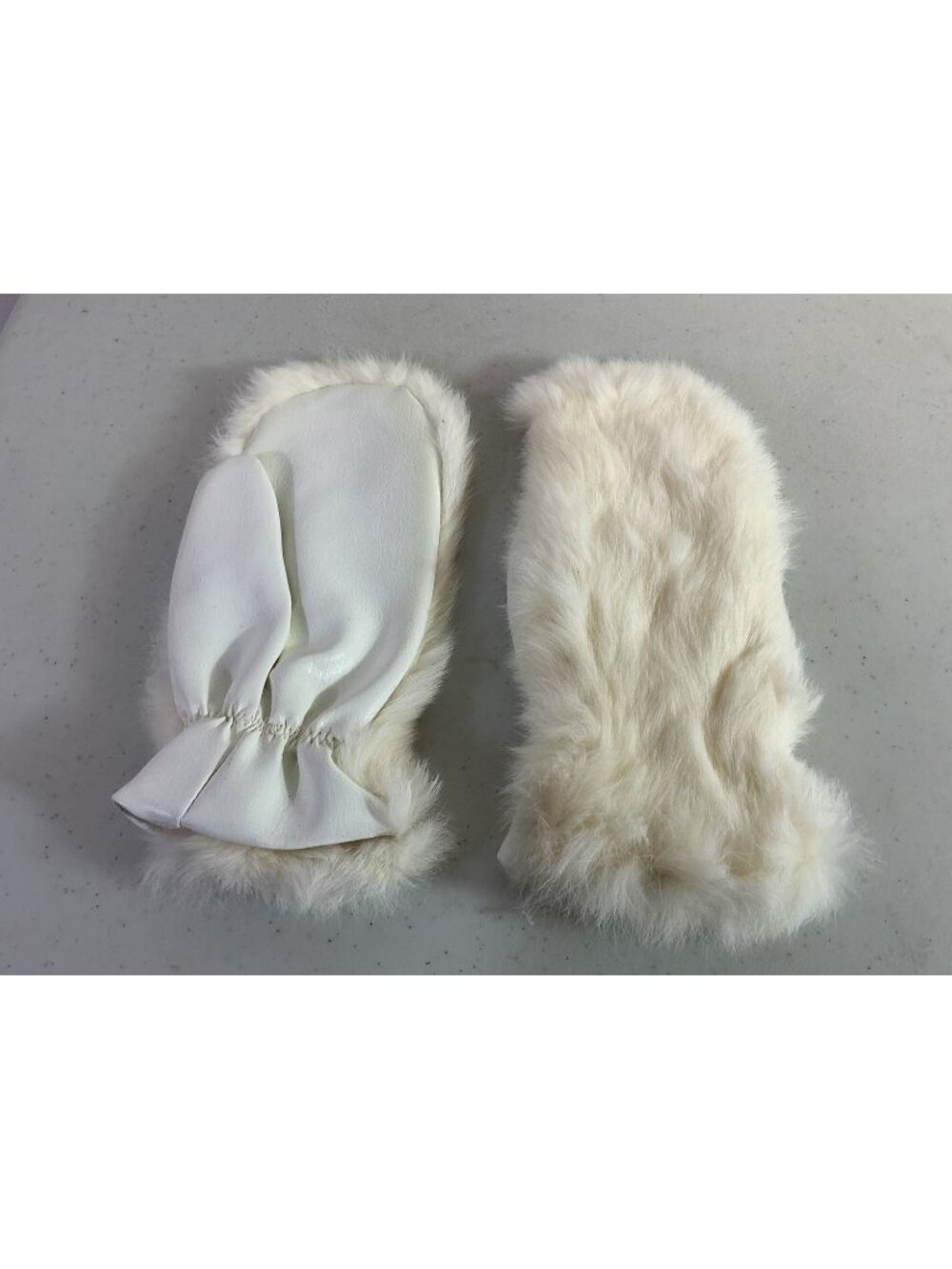 White Rabbit Fur Mittens Leather Après Ski Womens M/L